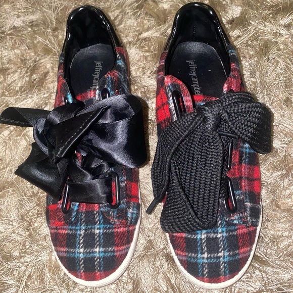 JEFFERY CAMPBELL PLAID RED SNEAKERS WITH BOW LACE UP - Picture 3 of 5